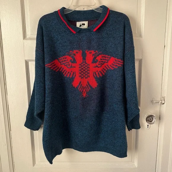 3/$20 💥 JP Knits Vintage Sweater Embroidered Double Headed Eagle Collared USA - Picture 3 of 16
